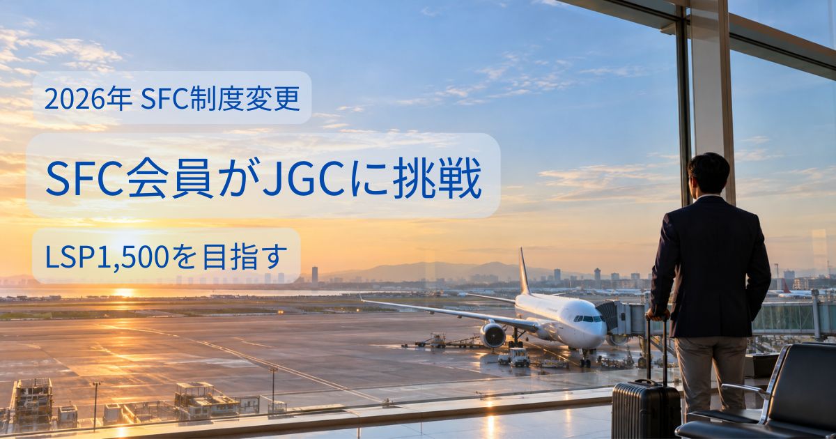 SFC会員がJGC取得を目指すイメージ。空港で飛行機を見ながら今後の挑戦を考える人物