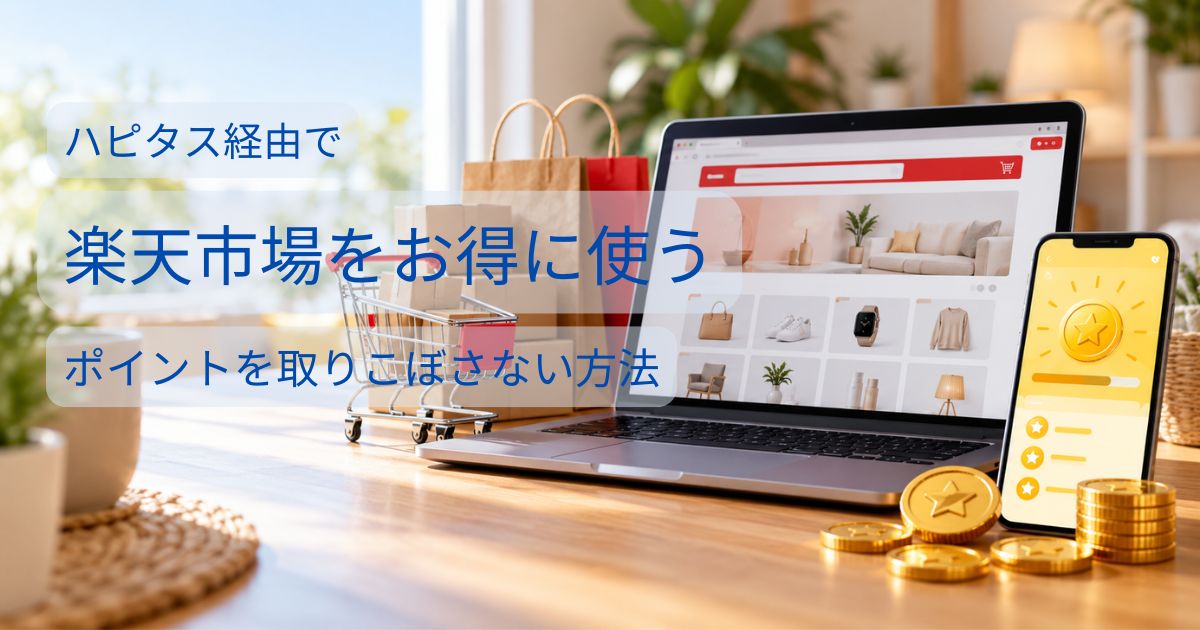 ハピタス経由で楽天市場を利用してポイントを貯めるイメージ